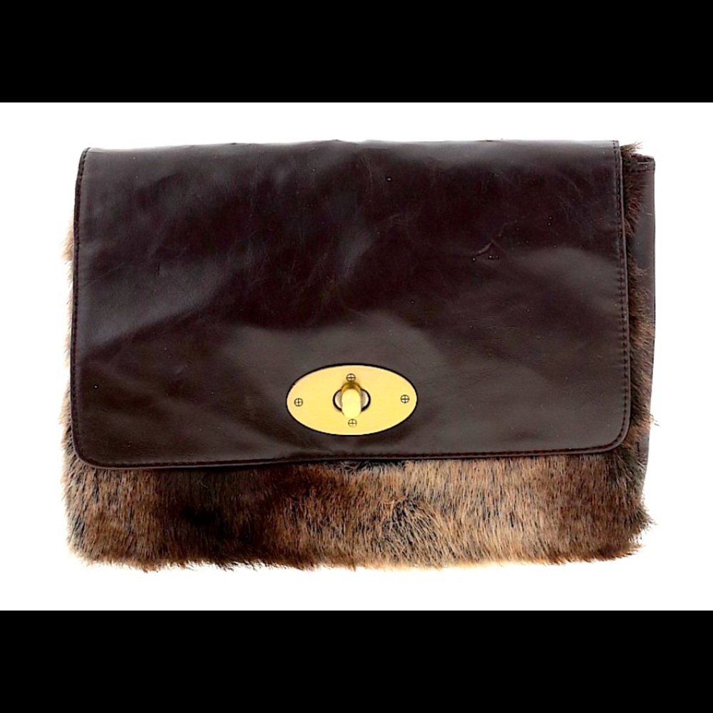 Faux fur clutch purse.